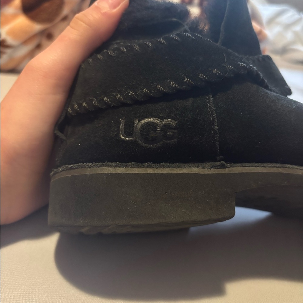 UGG Kids Black Suede Slip-On Moccasin